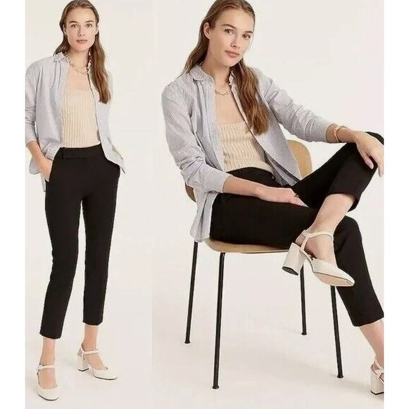 J.Crew Cameron High Rise Trouser Pants 4 Black Crop Ankle Stretch Career Slacks - Picture 1 of 9